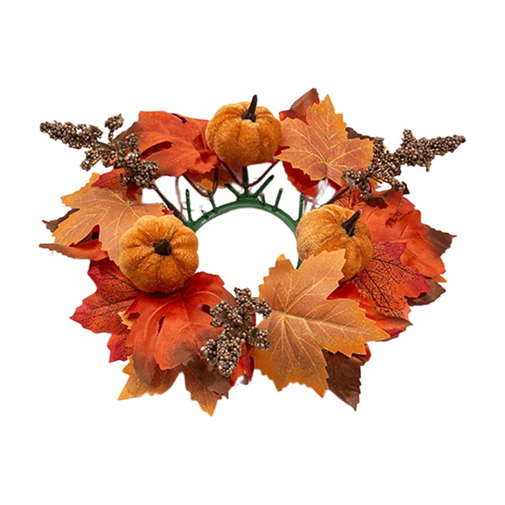 Fall Maple Leaf Front Door Wreath, Multicolor Plastic Seasonal Wreath for Halloween Thanksgiving Christmas Indoor Wall Fireplace Home Decor, 9.84 Inch