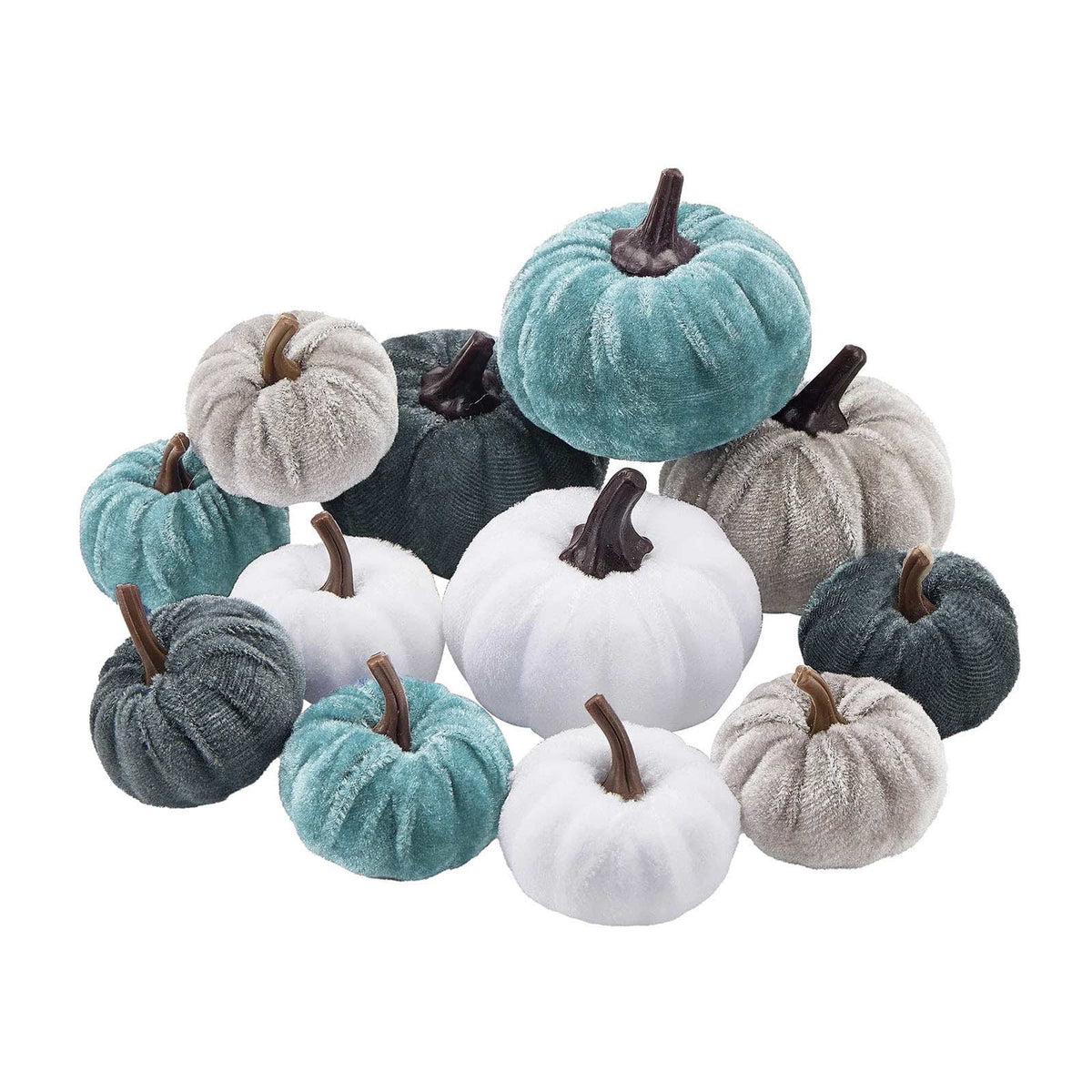 12 Pcs Small Velvet Pumpkins Artificial Pumpkins 2 Sizes for Fall Decor Wedding Thanksgiving Halloween Party Table Centerpiece Farmhouse Decoration, Blue
