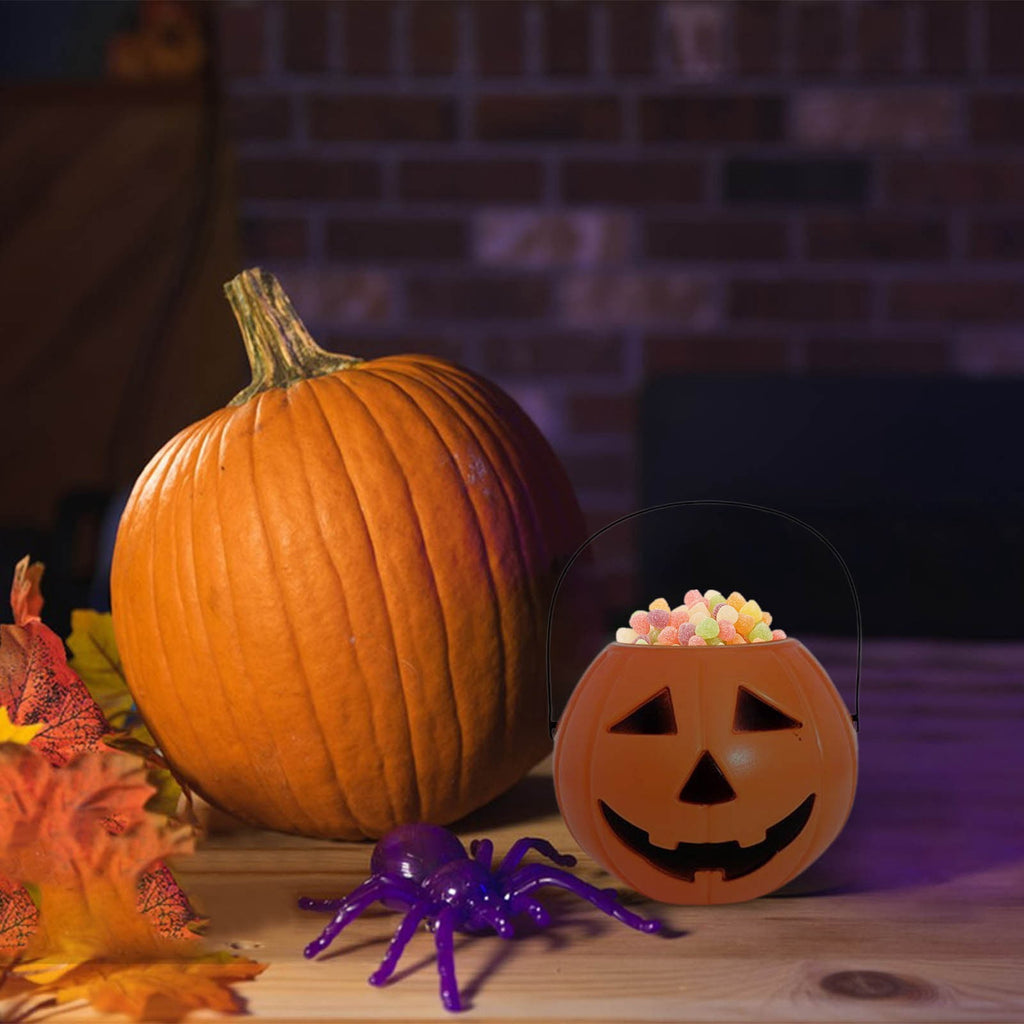 Kumdkd Halloween Pumpkin Bucket for Kids - Plastic Trick or Treat Candy Pail with Handle, Party Decor