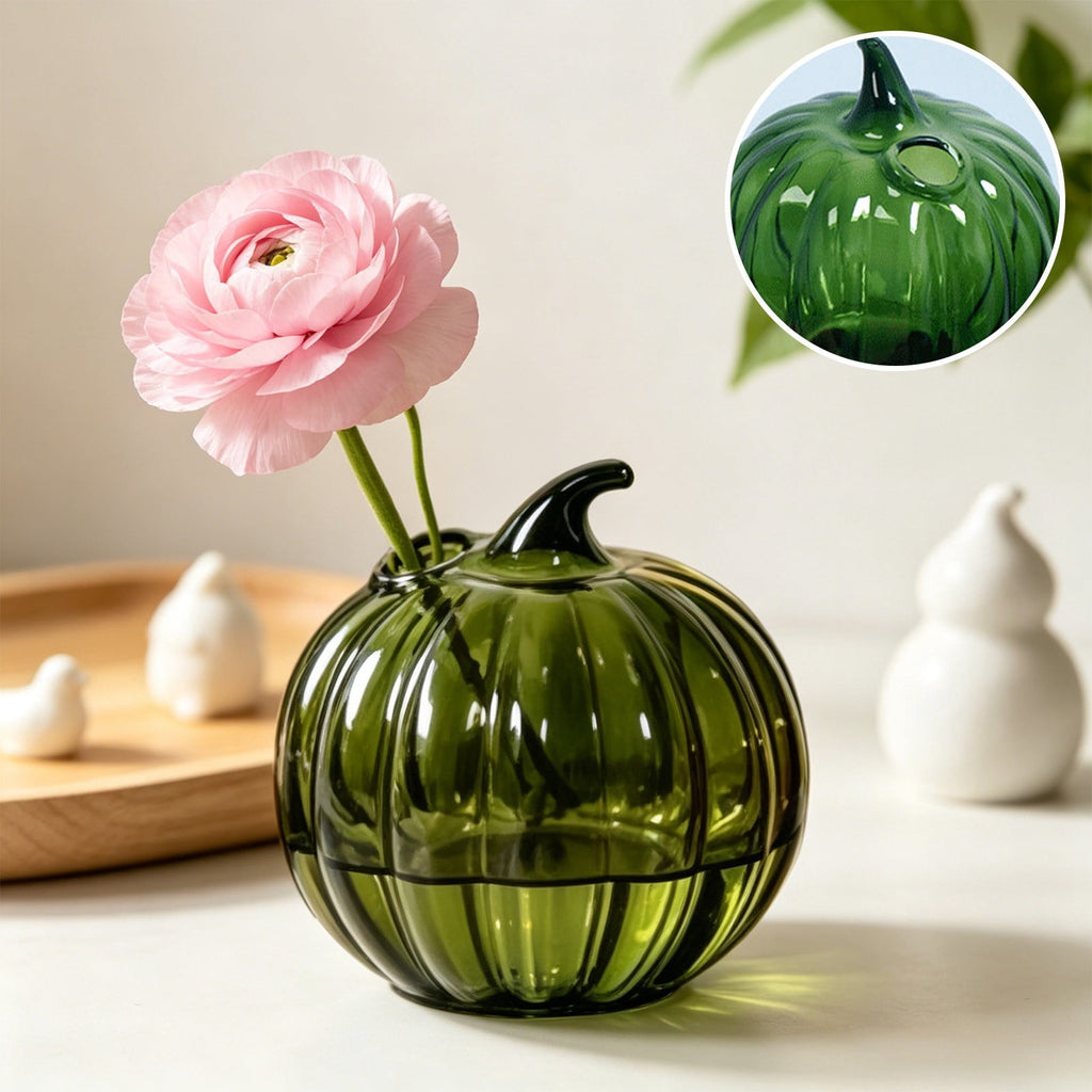 SLYNSHome Striped Glass Pumpkin Shaped Vase, Mini Hydroponic Flower Container,Clear Decorative Pumpkin Glass Centerpiece For Fall Thanksgiving Indoor Tabletop Home Decor