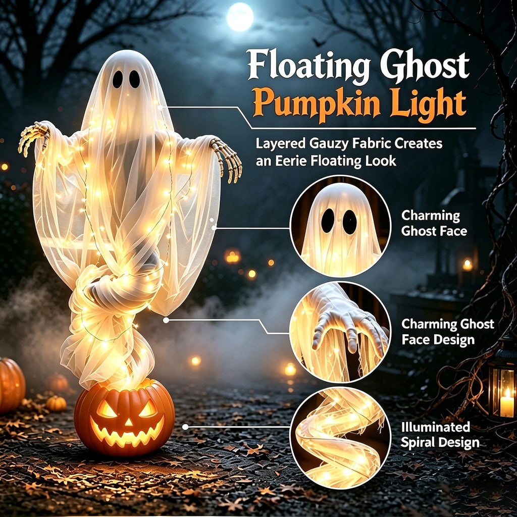 Luckky Swirling Ghost Pumpkin Yard Lamp,Lighted Spooky Ghost Statue with Warm Light,Waterproof Outdoor Ornament for Porch,Pathway,Lawn & Garden,Fall Autumn Halloween Party Decor