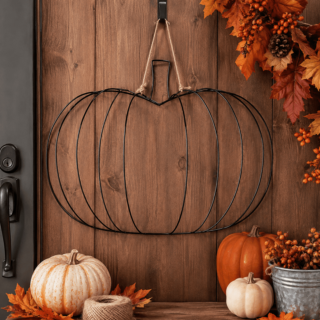 1Pc Wire Pumpkin Wreath Form, 11.41"x9.84" Metal Pumpkin Wreath Frame for Fall DIY Crafts, Autumn Shaped Wire Base for Halloween Thanksgiving Front Door Decor