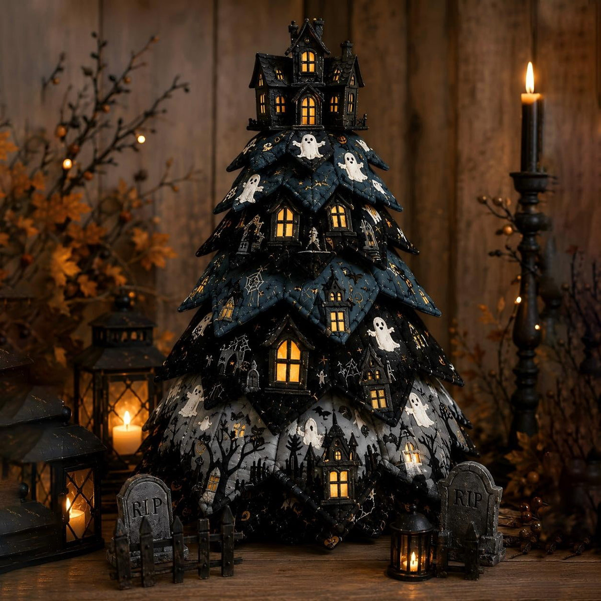 DIY Halloween Quilted Fabric Tree Kit, Sewing Project Holiday Mantel Decor, Quilted Patchwork Fabric Halloween Tabletop Christmas Tree, Handmade Gifts for Craft Lovers, Charming Patchwork Bundle #Cat