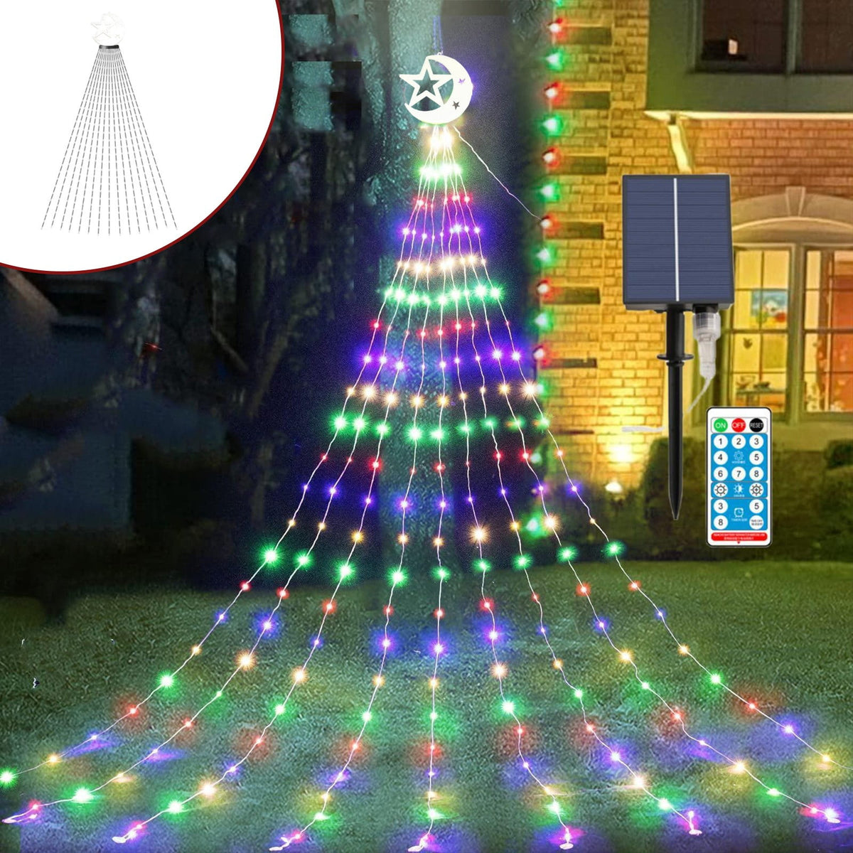 AYktou Christmas Tree Lights 6.56ft 16 Lines LED Waterfall Lights Waterproof Xmas Tree Topper Lights with Remote and USB Powered Christmas Lights for Halloween Xmas Year Holiday,Colorful