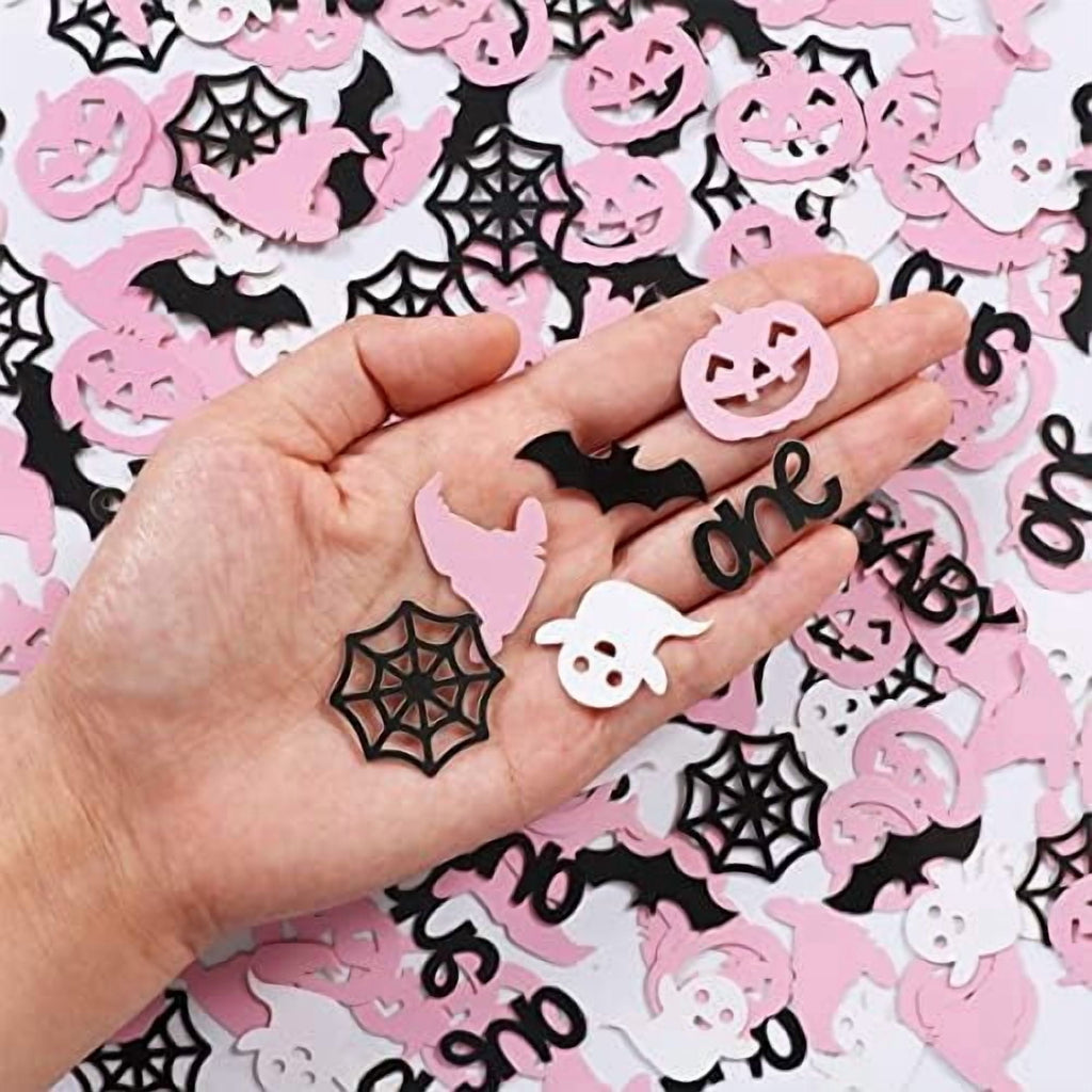 200 Piece Halloween 1st Birthday Party Confetti Pink Black Spider Web Pumpkin Bat Wizard Hat Ghost Table Decor