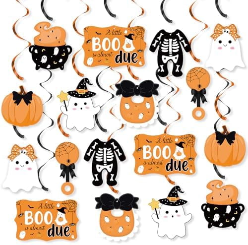 20 Piece Halloween Baby Shower Hanging Swirls Orange Ghost Pumpkin Decorations