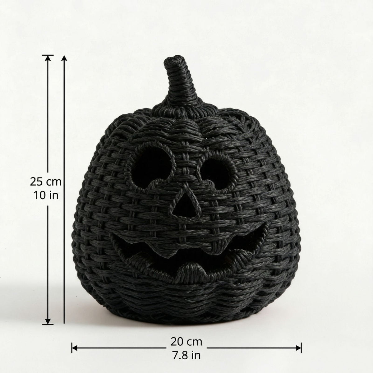 Aximioll Halloween Black Woven Jack-O-Lantern Pumpkin Decor, Hand Woven Rattan Wicker Style Statue, Trick or Treat Candy Bowl Lantern for Porch Entryway Fireplace Mantel Table, Black, 11 Inches