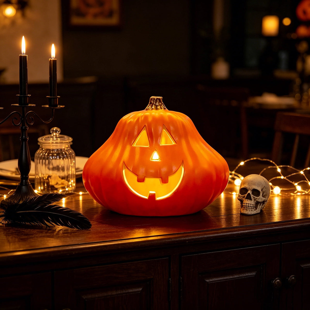 Halloween Lighted Pumpkin Decoration, Glowing Jack o Lanterns, Large LED Pumpkin Lamp with Warm Glow, Outdoor Yard Porch Halloween Decor, Holiday Display Ornament for Home Party