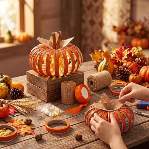 Pumpkin Table Decorations Mason Jar Lid Lighted Pumpkin Fall DIY Pumpkins Crafts Centerpieces for Thanksgiving Autumn Halloween Home Table Decor