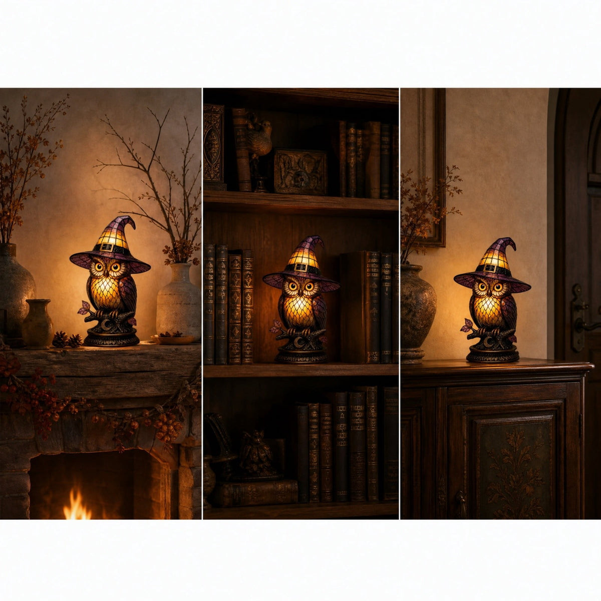 Stained Glass Witch Hat Lamp Gothic Halloween Lighting Decor, Vintage Witchy Hats Night Lights, Handcrafted Retro Resin Table Lamp for Bedroom, Living Room & Home Decor