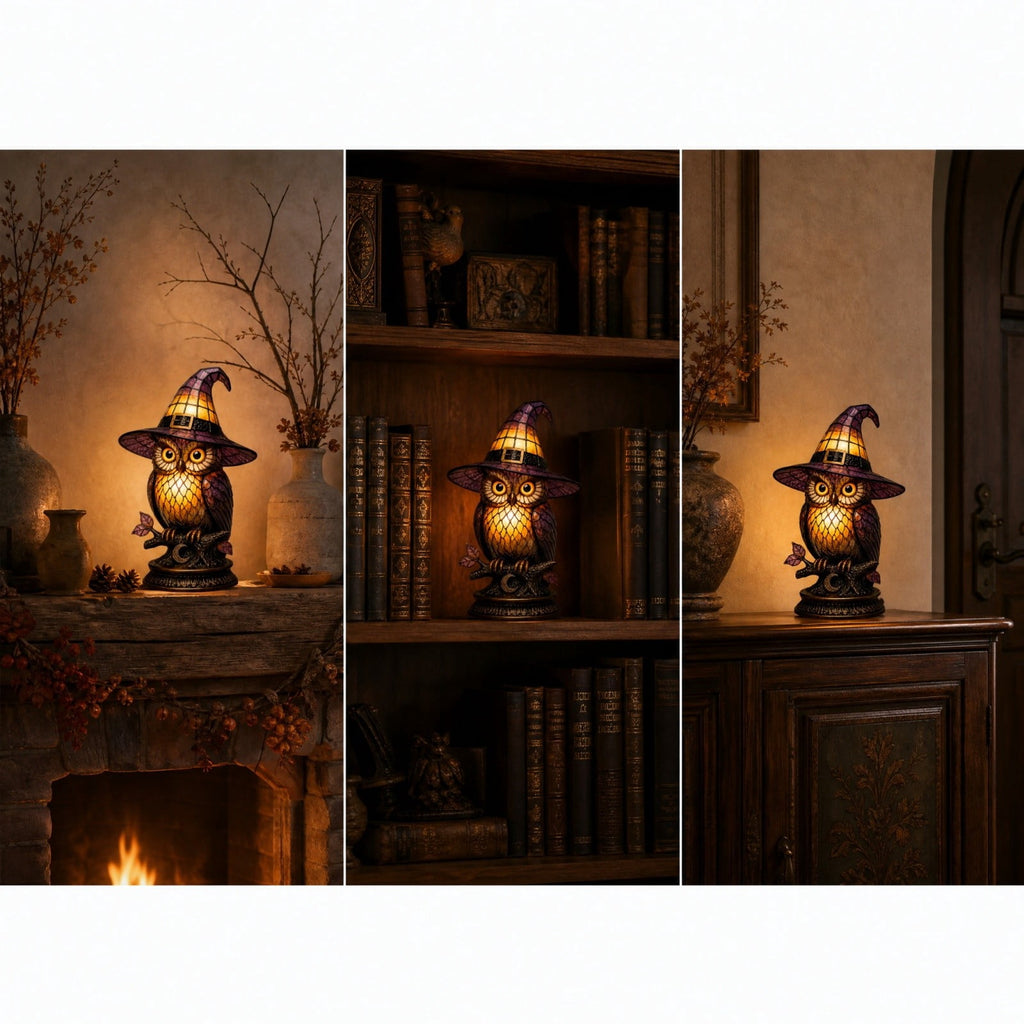Sruoe Resin Owl Vintage Table Lamp, Decorative Animal Night Light for Bedroom Office Indoor Home Year Round Decor