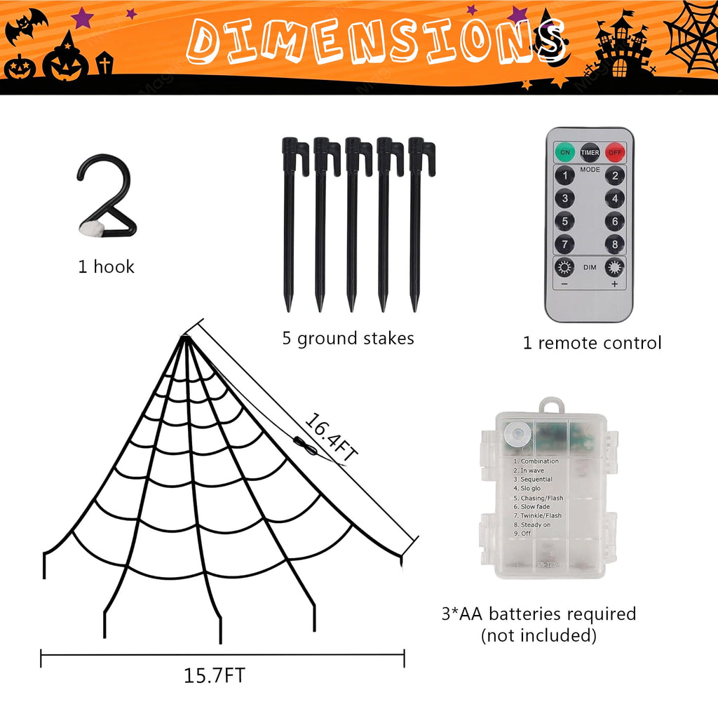 VOLIVO Halloween Spider Web Light, 250 LED 15.7 x 16.4 FT Halloween Decor, 8 Modes Remote Waterproof for Indoor Outdoor Party (Purple & Orange)