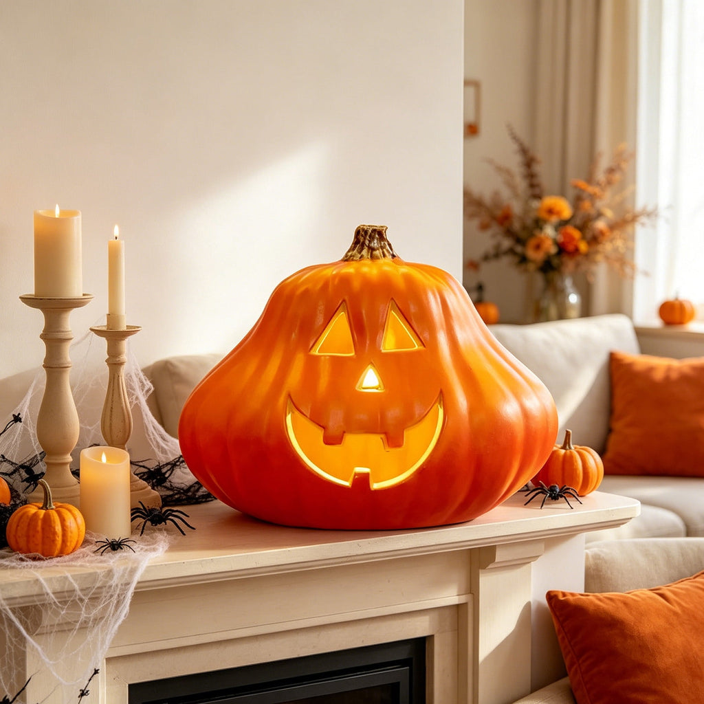 Oversized LED Lighted Pumpkin Decoration with Bright Glow, Large Plastic Halloween Pumpkin for Outdoor Yard, Porch, Home, Storefront, Shopping Mall, and Holiday Display