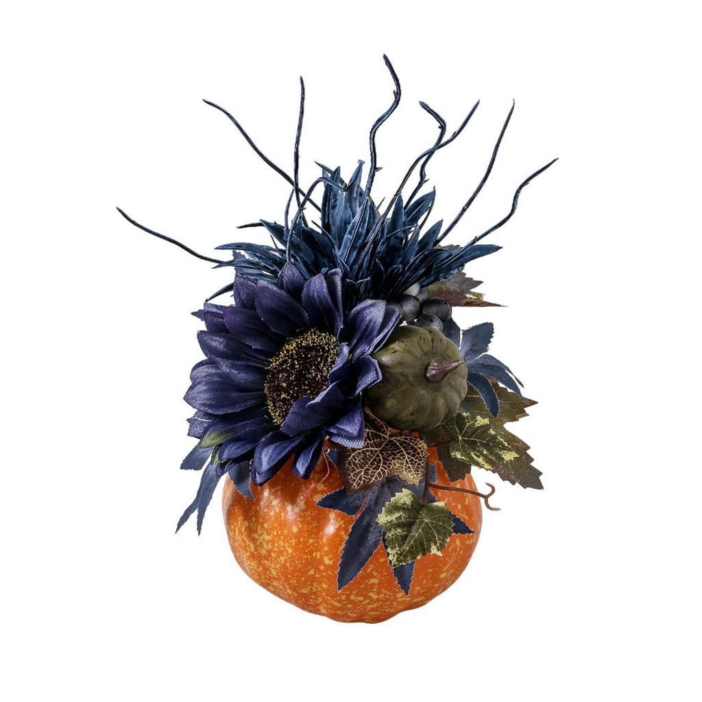 Peacheart Fall Table Decoration, 4.7" Artificial Pumpkin with Sunflower Berry Maple Leave for Autumn Harvest Thanksgiving Halloween Wedding Party Farmhouse Home Table Centerpiece
