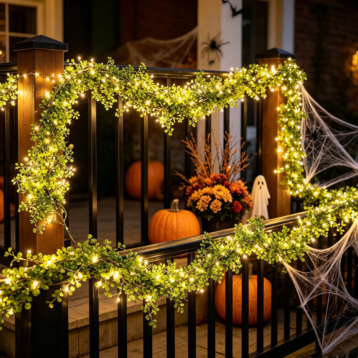 Halloween Black Garland with LED Lights 70.87 Inch Gothic Foliage for Mantel Stair Halloween Party Home Indoor Decor