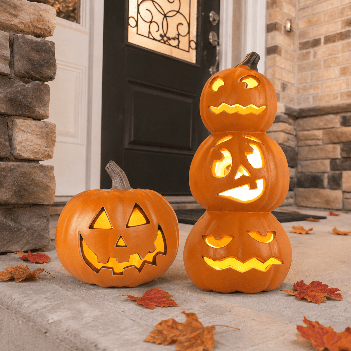 Gamexcel 3 Pack Light Up Jack O Lantern Pumpkins, 10/14/16 in Waterproof LED Halloween Decorations for Indoor Outdoor Porch Yard