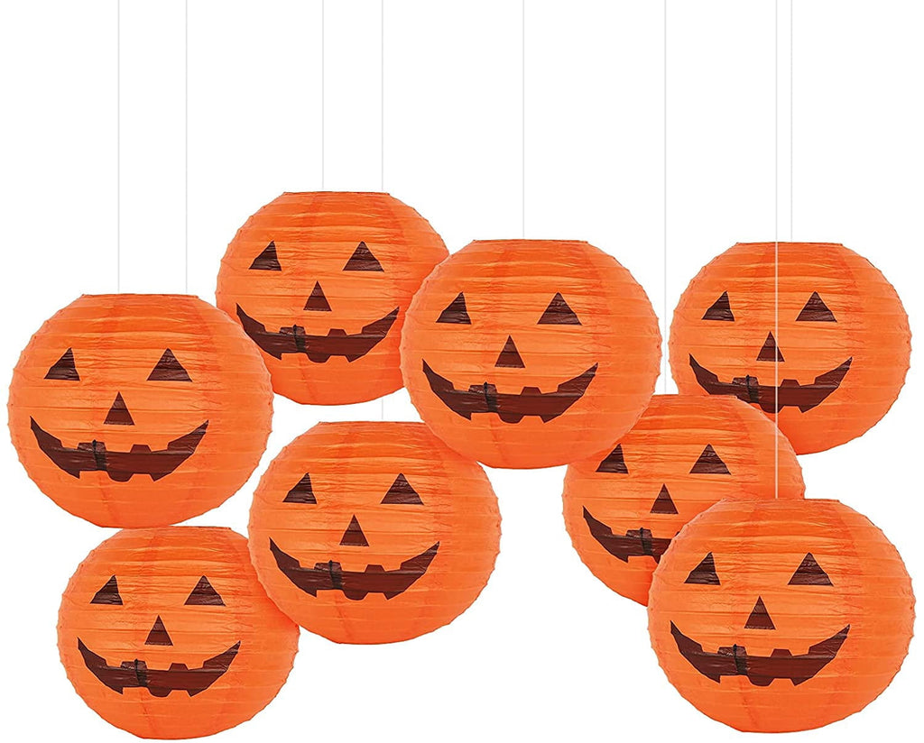 11 Inch Halloween Paper Pumpkin Lanterns Jack-O-Lanterns Hanging Halloween Decorations Outdoor Indoor Halloween Party Decorations - 8 PCS