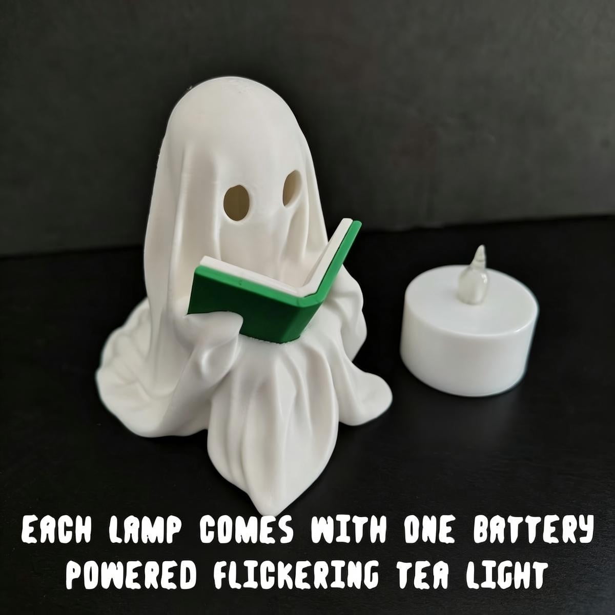 Halloween Ghost Figurine, Resin Lighted Ghost Ornament with Pumpkin Lantern & Beverage Cup, Tabletop Halloween Indoor Decor