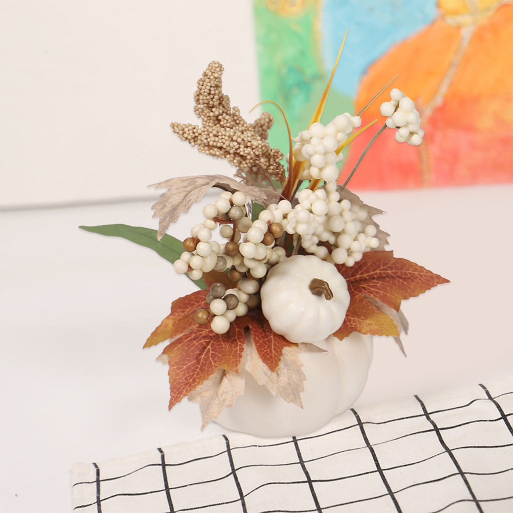 Artificial Pumpkin with Berry and Maple Leaf for Autumn Thanksgiving Table Decor, Fall Centerpiece in Wooden Box Indoor Outdoor Farmhouse Harvest Home Decor