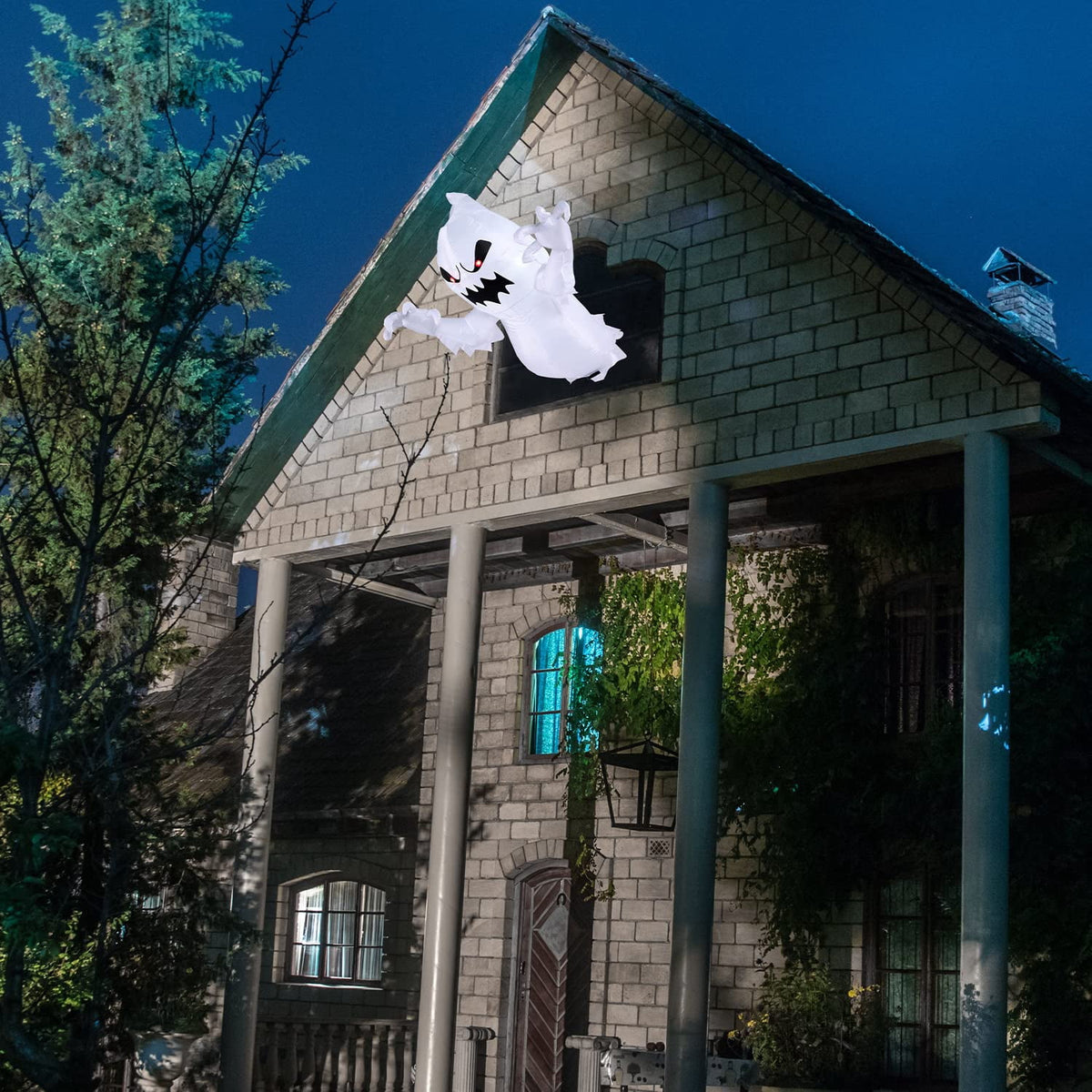 Joyfy 4 FT Halloween Inflatable Purple Octupos Head with Tentacles Broke Out from Window with Built-in LED Blow Up Inflatable for Window Decoration Yard Garden Lawn Decor