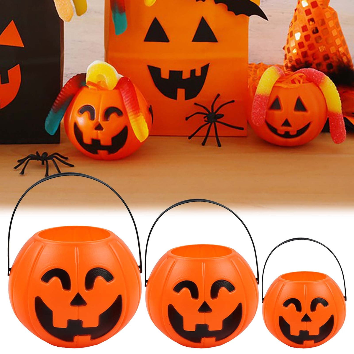 Kyusrd Trick or Treat Halloween Lantern Pumpkin Decoration Lighted Table Centerpieces Ornaments Spooky Pumpkin Prop Decor Decorative Wedding Candy Bowl Organizer Canisters