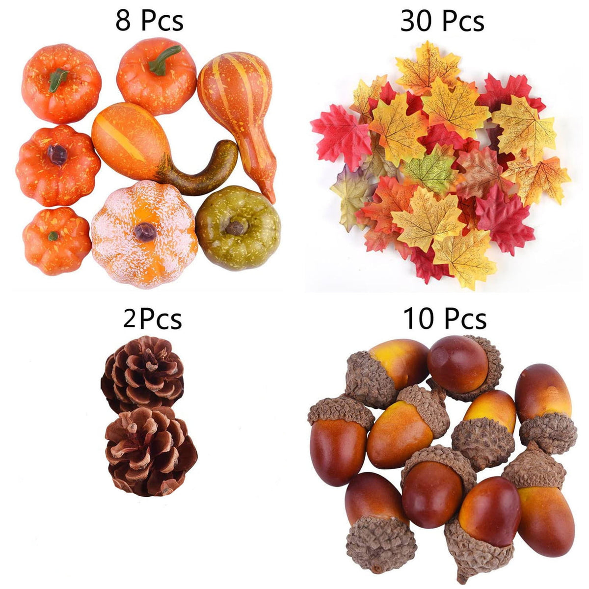 50PC Fall Artificial Pumpkin Decoration Set, Simulation Pumpkin Decor with Pinecone, Maple Leaf and Gourd, Fake Pumpkin Fall Table Decor, Thanksgiving Table Centerpieces for Wedding Party
