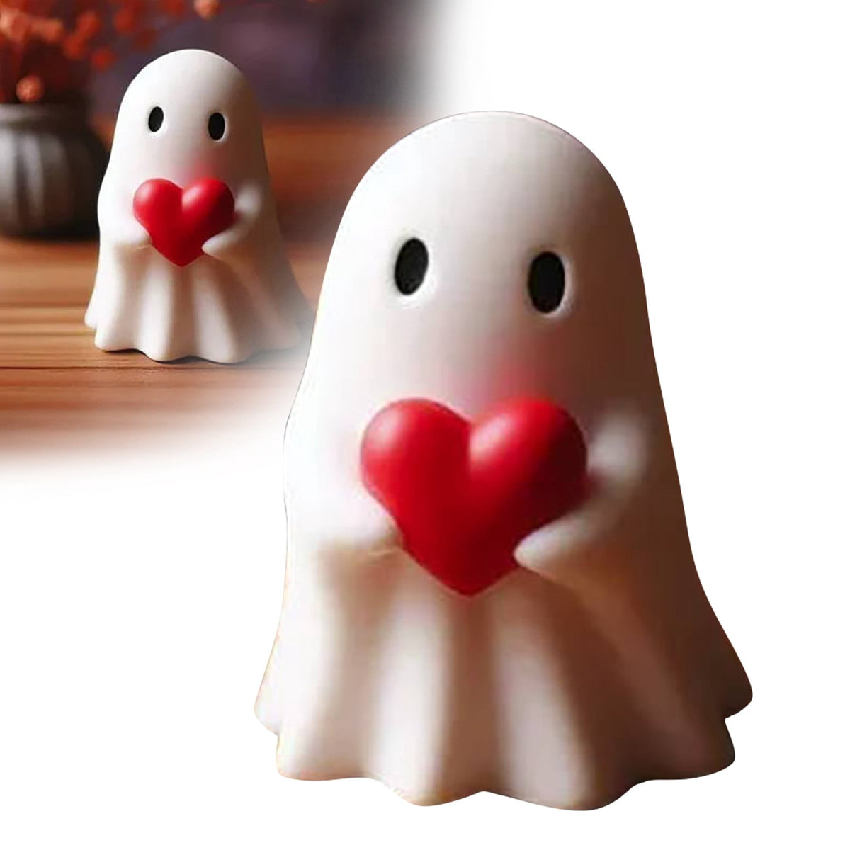 Halloween Ghost Figurine, Resin Lighted Ghost Ornament with Pumpkin Lantern & Beverage Cup, Tabletop Halloween Indoor Decor
