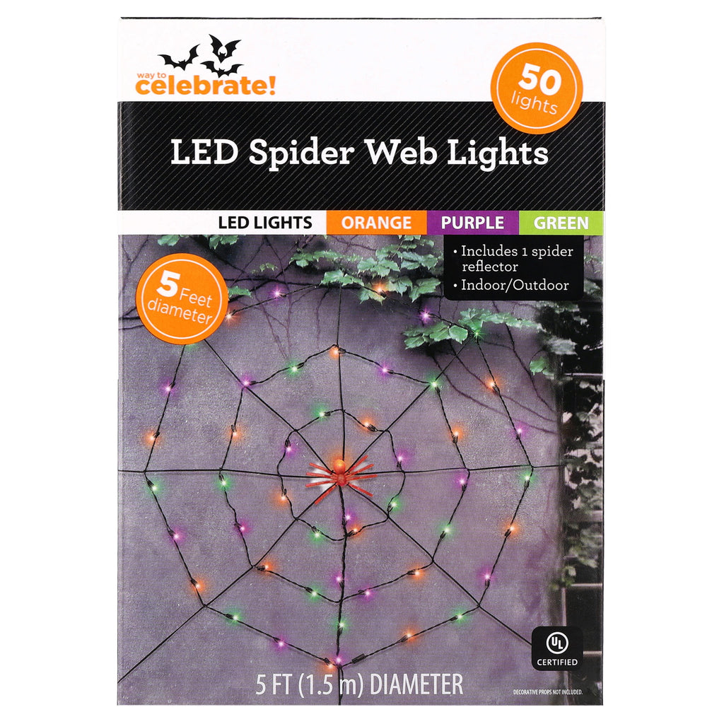 Indoor/Outdoor 50-Count LED Spider Web Lights, Purple, 5', Halloween by Way To Celebrate
