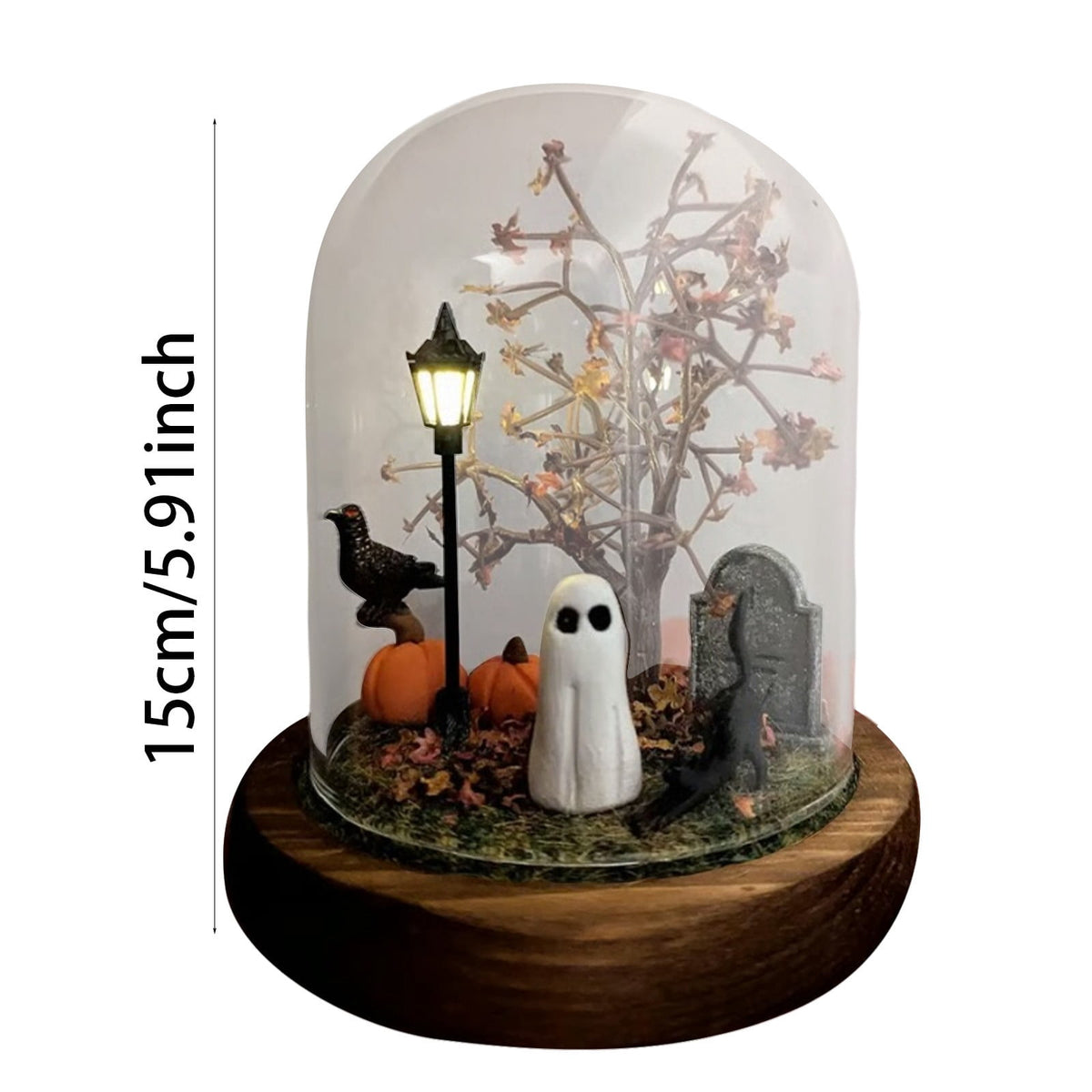 Halloween Ghost Figurine, Resin Lighted Ghost Ornament with Pumpkin Lantern & Beverage Cup, Tabletop Halloween Indoor Decor