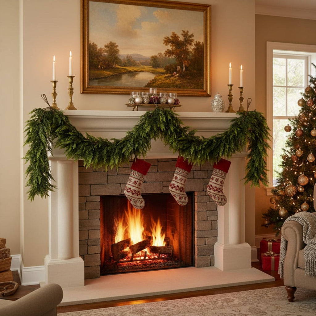 Spring Artificial Flowers Garland, 70 inch Fake Eucalyptus Vine Cherrys Blossoms Hanging Garland Rattan for Mantle Fireplace Wedding Indoor Outdoor Home Decor