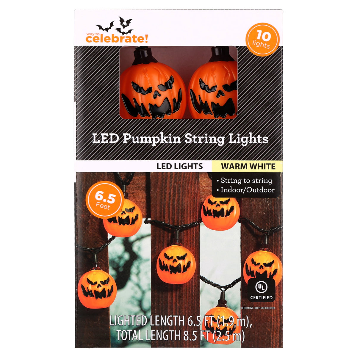 Indoor/Outdoor 10-Count LED Pumpkin String Lights, Warm White, 6.5', Halloween by Way To Celebrate