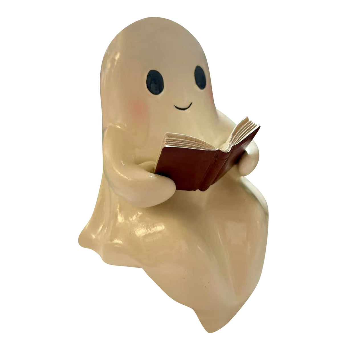Halloween Ghost Figurine, Resin Lighted Ghost Ornament with Pumpkin Lantern & Beverage Cup, Tabletop Halloween Indoor Decor