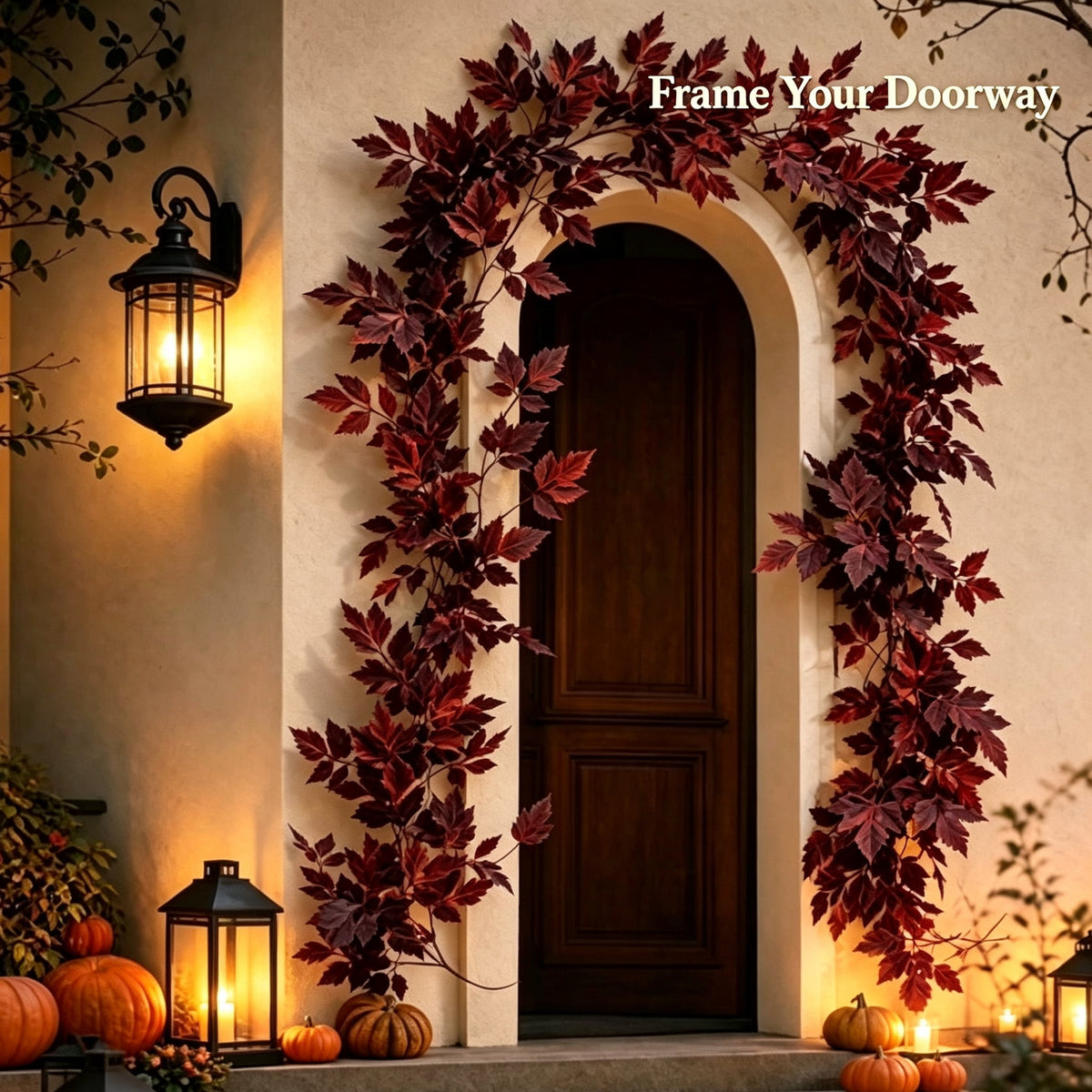 Halloween Black Garland with LED Lights 70.87 Inch Gothic Foliage for Mantel Stair Halloween Party Home Indoor Decor