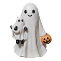 1Pc Halloween Ghost Holding Black Cat and Pumpkin Ornaments,Resin Figurine Holding Pumpkin Decor Cute Handmade Tabletop Statue Perfect for Halloween Home Decoration(White)