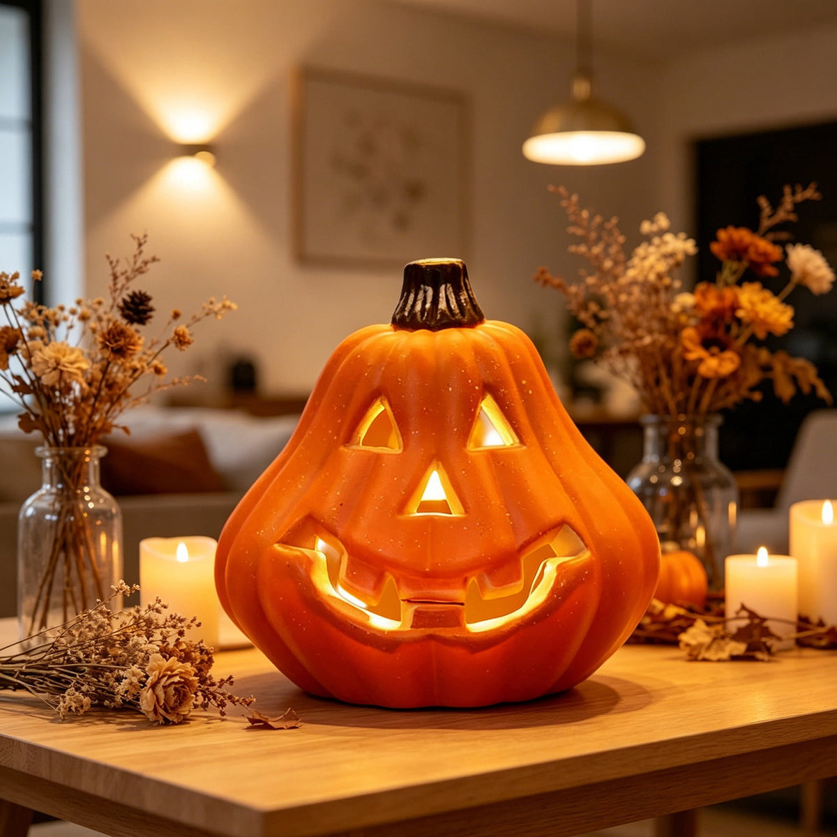 AuroraX Halloween Lighted Pumpkin Decoration Halloween Outdoor Pumpkin Decor Plastic Large Porch Waterproof Halloween Decorations for Yard Orange