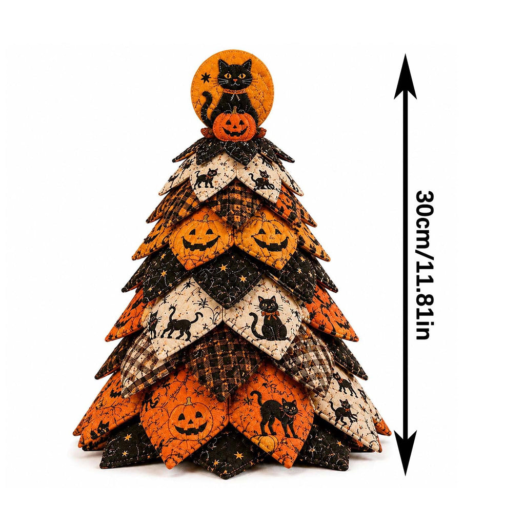 Halloween Fabric Trees - 11.8" DIY Halloween Quilted Fabric Tree Kit, Black Cat Pumpkin Witch Design, Sewing Patchwork Ghost Trees Holiday Table Mantel Decor, Handmade Gift for Craft Lovers