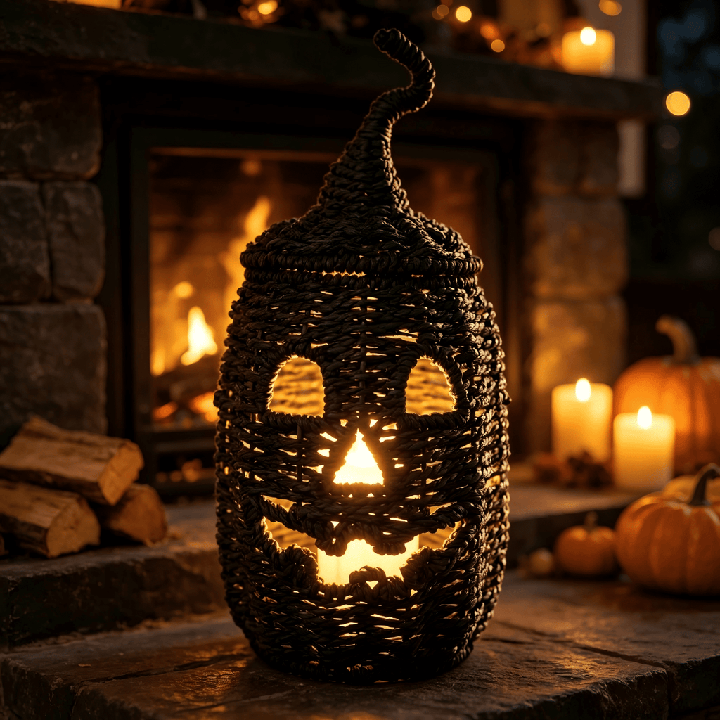 Handwoven Pumpkin Lantern, Rustic Vintage Halloween Decor, 28cm Woven Pumpkin Lantern Without LED Candle Light, Pumpkin Ornament for Mantel Doorstep Halloween Party Decorations