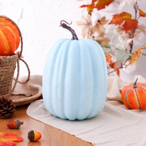 CQHVKQ 8 Inch Large Artificial Pumpkin Fall Decorations, Realistic Fake Harvest Pumpkin, Orange Gold Decorative Pumpkins for Table Centerpieces, Fall, Thanksgiving & Halloween DIY