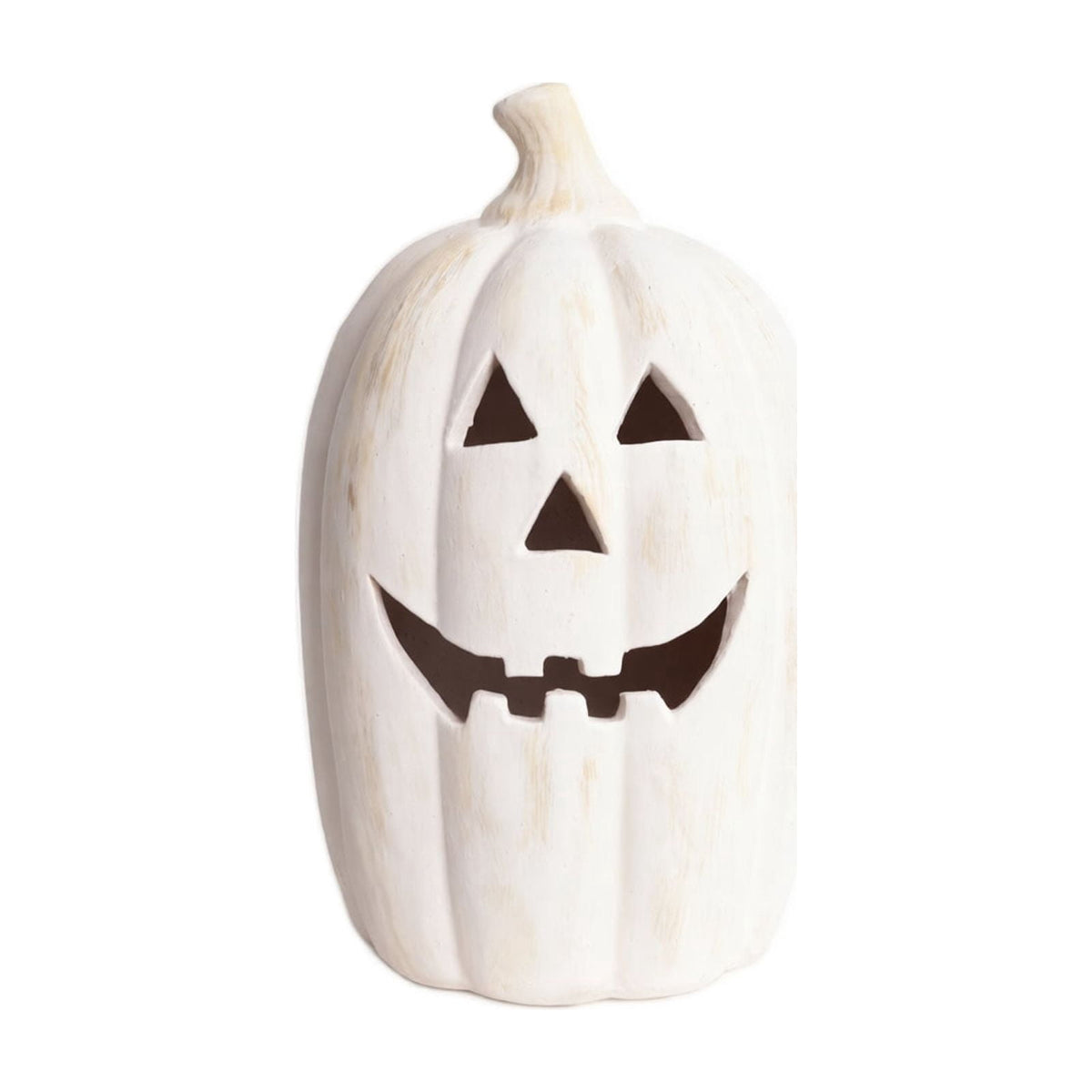 Halloween Pumpkin Lantern Decor, White Handmade Resin Jack O Lantern with Flameless Candle Glow, Vintage Fall Decoration for Front Door Porch Patio Table