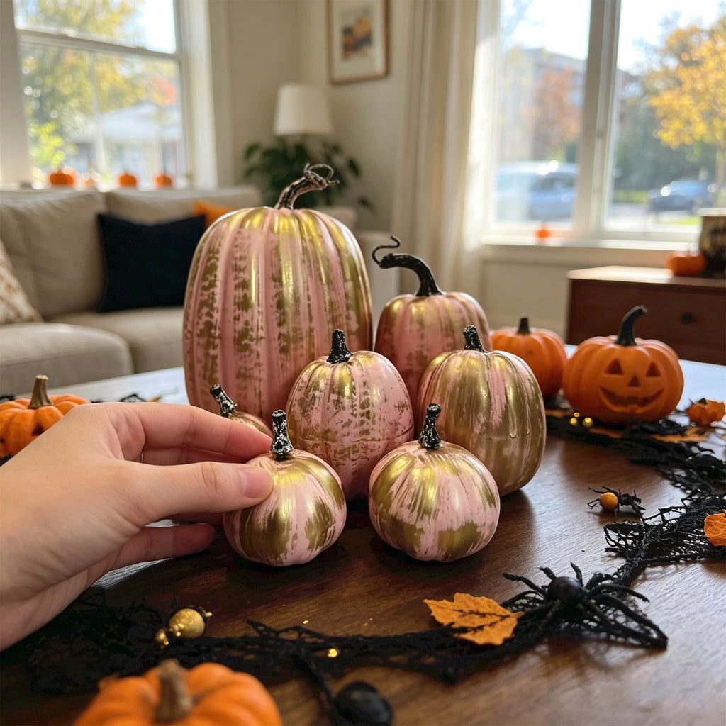 7Pcs Artificial Pumpkins Fall Decoration Assorted Faux Pumpkin Cute Foam Pumpkins for Home Outside Halloween Decorating (White)