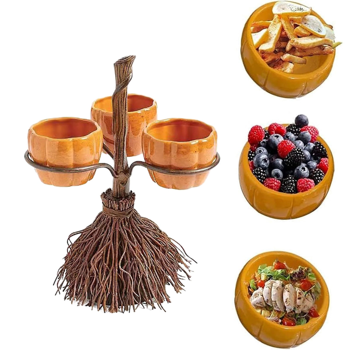 Toycle 3PCS Halloween Candy Bowl Pumpkin Snack Bowl Stand Serving Dishes Food Candy Holder Party Dinnerware for Indoor Home Kitchen Decoration Supplies