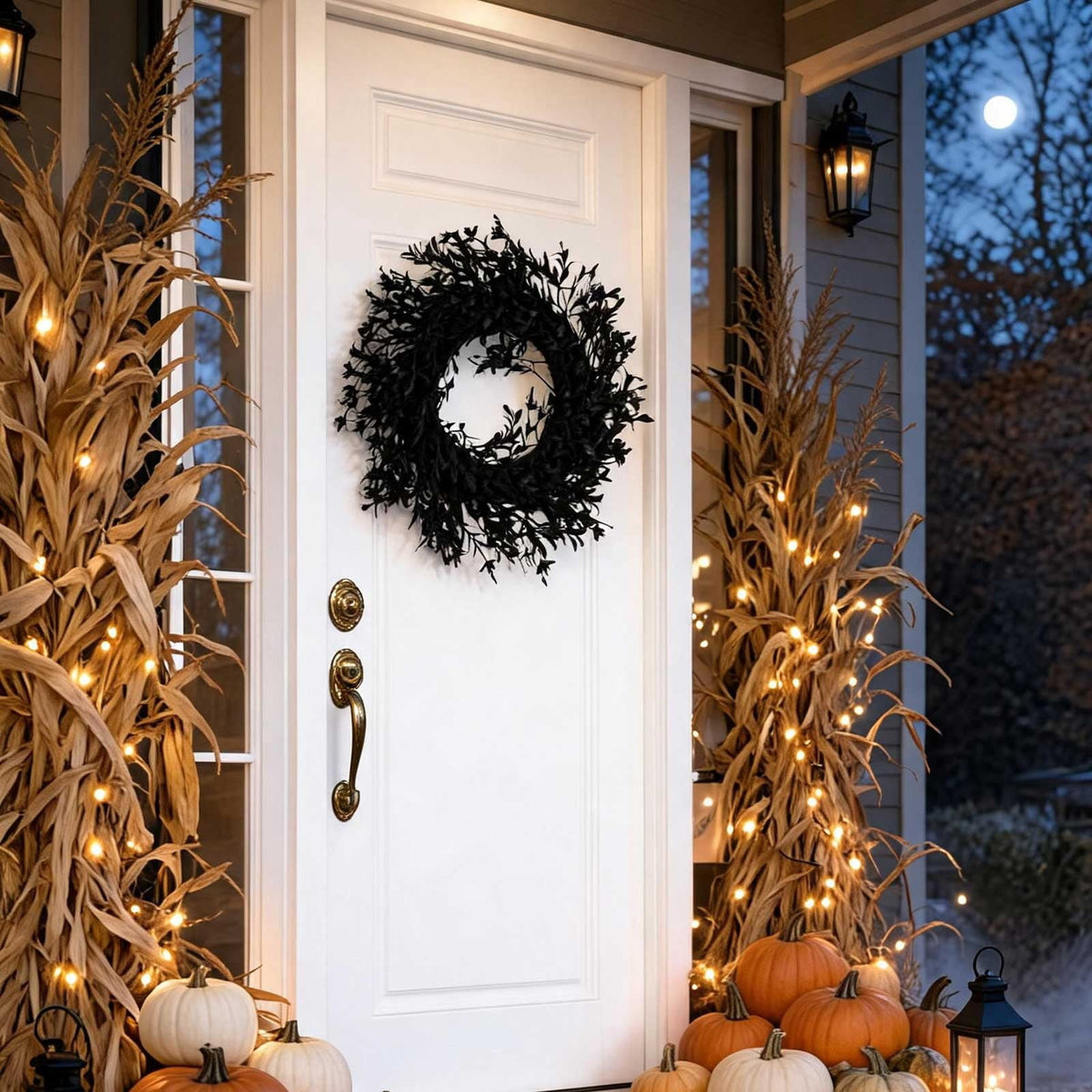 Halloween Black Garland with LED Lights 70.87 Inch Gothic Foliage for Mantel Stair Halloween Party Home Indoor Decor