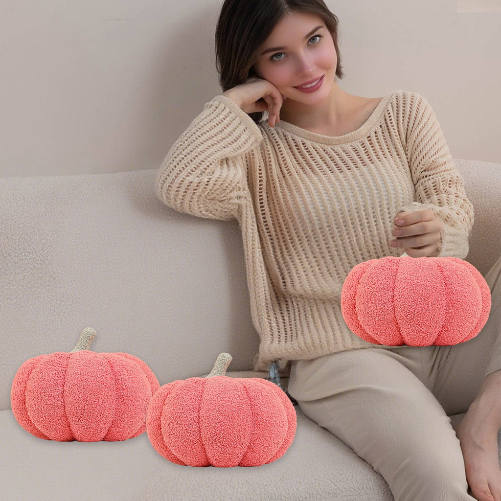 Sahpxhe Halloween Decorations Pumpkins Throw Pillow, Fall Decorative Pumpkin Shaped Plush Toy Cushion for Home Sofa Bed Party Decor Pink