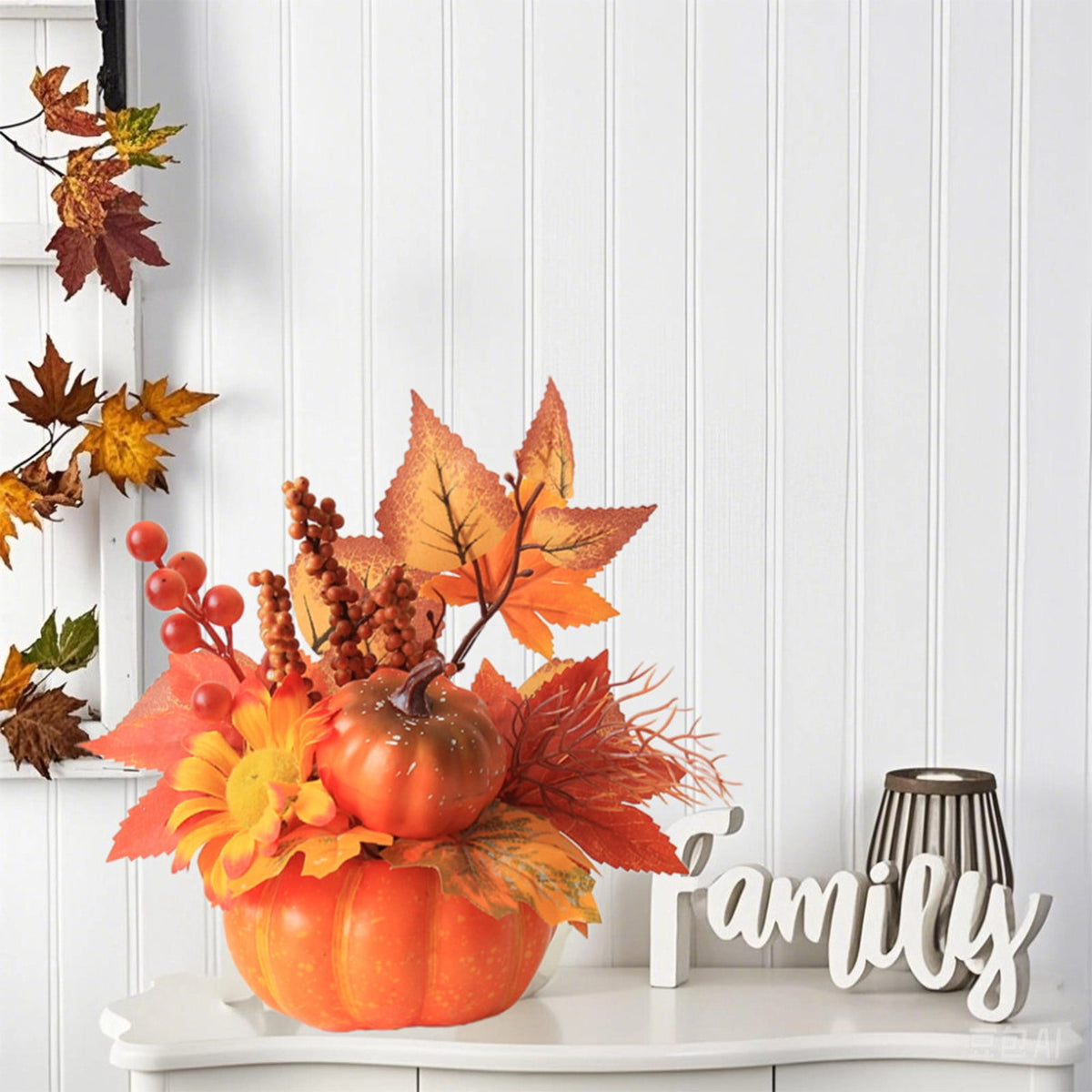 Pumpkin Decor with Artificial Flower Sunflowers Fall Decorations for Home Tabletop Kitchen Party Thanksgiving Harvest