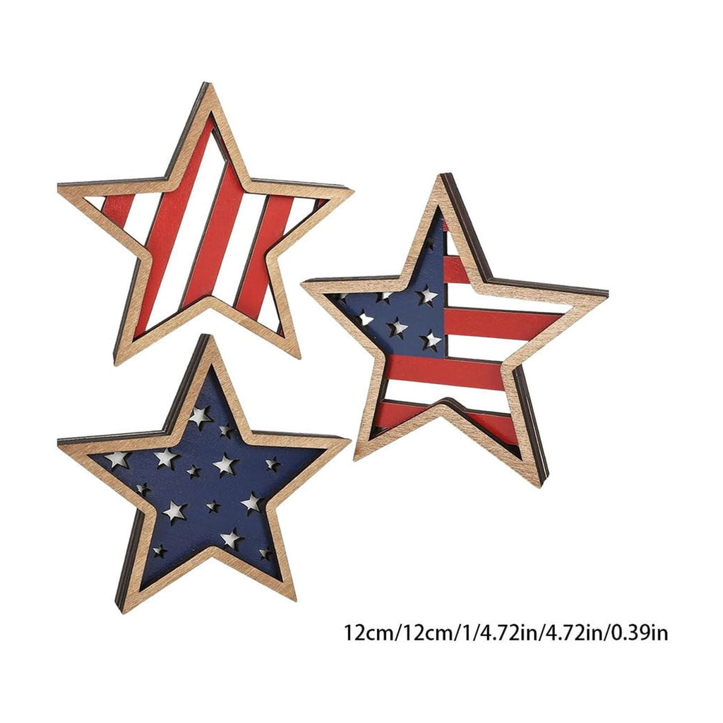 Japceit 3Pcs 4Th Of July Decorations Wooden Stars,Red White Blue Patriotic Decor, Independence Day Ornaments Set,For Home Office Table Shelf