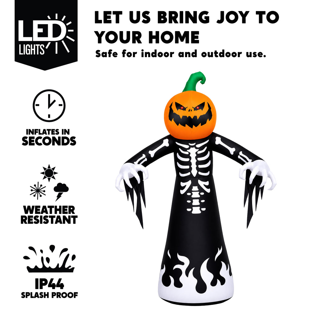 Joyfy 12 ft Giant Halloween Inflatable Pumpkin Ghost Vampire with Skull Decoration with Built-in LEDs,Ghost Halloween Decorations Outdoor Blow Up Yard Lawn Decoration