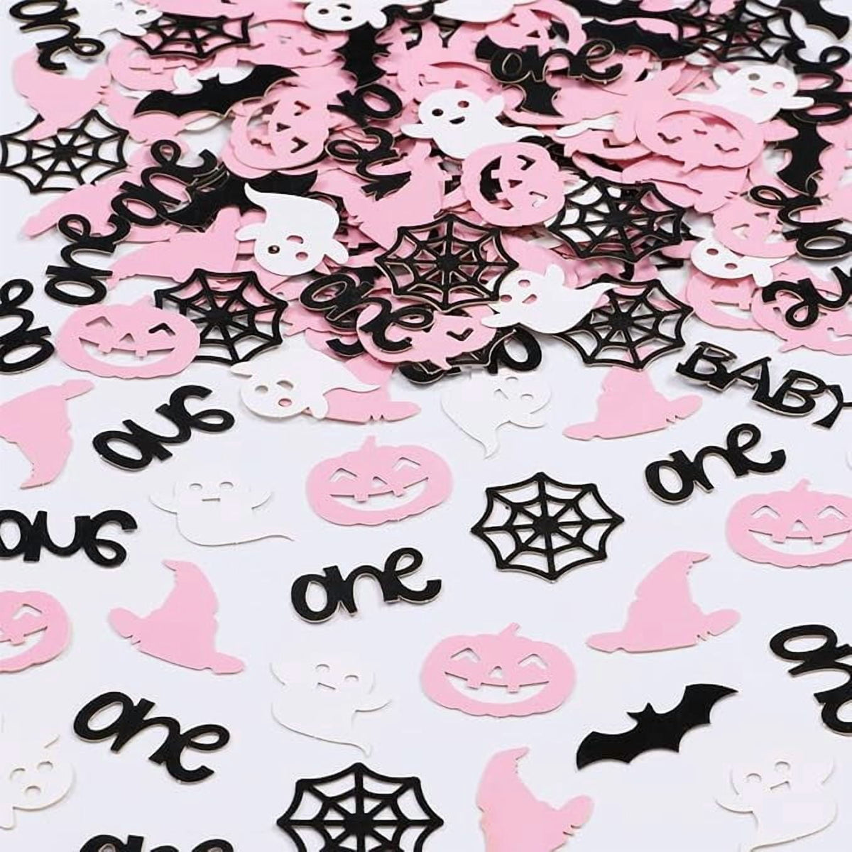 200 Piece Halloween 1st Birthday Party Confetti Pink Black Spider Web Pumpkin Bat Wizard Hat Ghost Table Decor