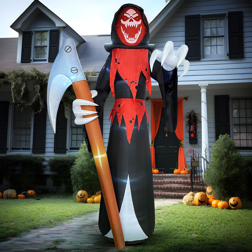 Joyfy 12 ft Giant Halloween Inflatable Pumpkin Ghost Vampire with Skull Decoration with Built-in LEDs,Ghost Halloween Decorations Outdoor Blow Up Yard Lawn Decoration
