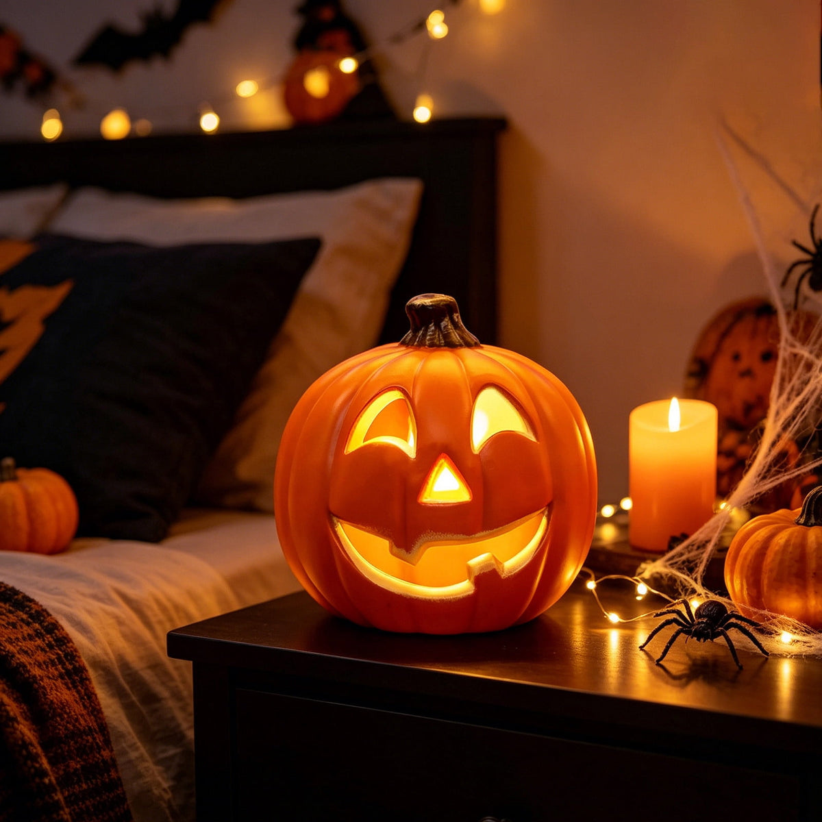 Halloween Lighted Pumpkin Decoration, Glowing Jack o Lanterns, Large LED Pumpkin Lamp with Warm Glow, Outdoor Yard Porch Halloween Decor, Holiday Display Ornament for Home Party