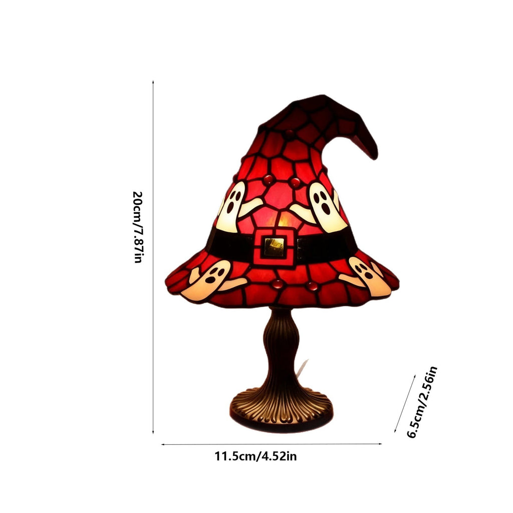 Stained Glass Witch Hat Lamp Gothic Halloween Lighting Decor, Vintage Witchy Hats Night Lights, Handcrafted Retro Resin Table Lamp for Bedroom, Living Room & Home Decor
